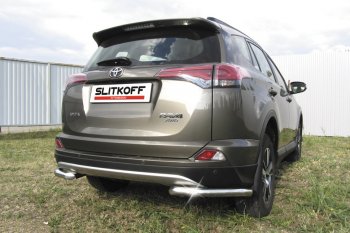 8 849 р. Защита заднего бампера Slitkoff (Ø57 мм, уголки) Toyota RAV4 XA40 5 дв. рестайлинг (2015-2019) (Нержавейка полированная)  с доставкой в г. Пермь. Увеличить фотографию 2
