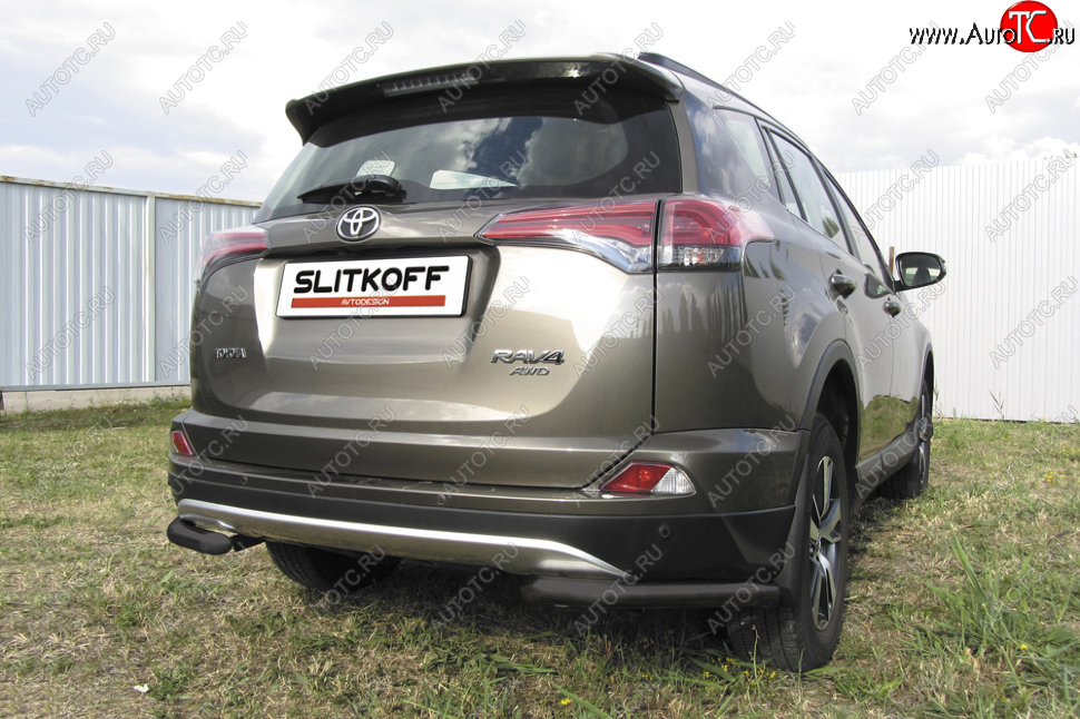 8 849 р. Защита заднего бампера Slitkoff (Ø57 мм, уголки) Toyota RAV4 XA40 5 дв. рестайлинг (2015-2019) (Нержавейка полированная)  с доставкой в г. Пермь