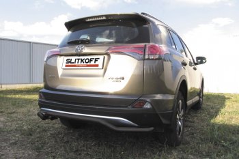 10 999 р. Защита заднего бампера Slitkoff (Ø57 мм, волна)  Toyota RAV4  XA40 (2015-2019) 5 дв. рестайлинг (Нержавейка полированная)  с доставкой в г. Пермь. Увеличить фотографию 2