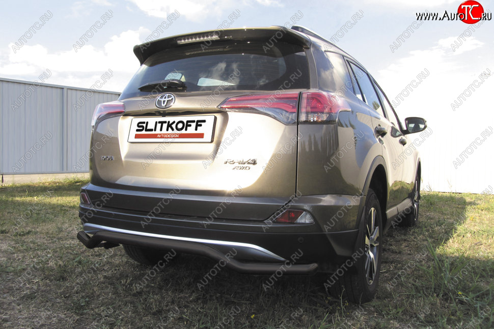 7 749 р. Защита заднего бампера Slitkoff (Ø57 мм, волна) Toyota RAV4 XA40 5 дв. рестайлинг (2015-2019) (Сталь с полимерным покрытием в цвет: черный)  с доставкой в г. Пермь
