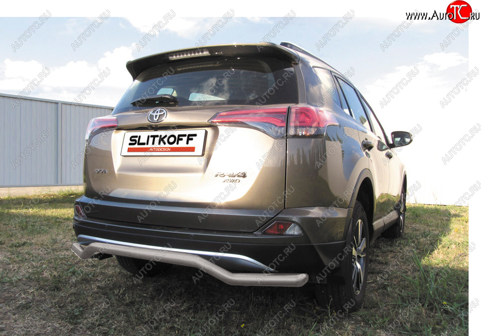 7 749 р. Защита заднего бампера Slitkoff (Ø57 мм, волна)  Toyota RAV4  XA40 (2015-2019) 5 дв. рестайлинг (Сталь с полимерным покрытием в цвет: серебристый)  с доставкой в г. Пермь