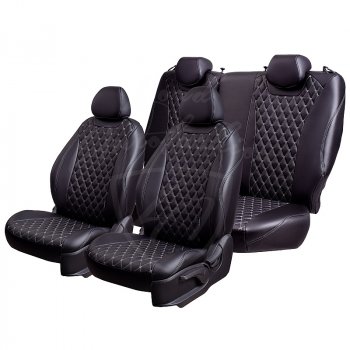 19 649 р. Чехлы для сидений Lord Autofashion Байрон (экокожа, 60/40, подлокотник, 3 Г-образных подголовника) Toyota RAV4 XA40 5 дв. дорестайлинг (2012-2015) (Черный, вставка черная, строчка серая)  с доставкой в г. Пермь. Увеличить фотографию 5