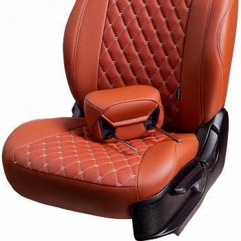 14 999 р. Чехлы для сидений Lord Autofashion Байрон (экокожа, 60/40, подлокотник, 3 Г-образных подголовника)  Toyota RAV4  XA40 (2012-2019) 5 дв. дорестайлинг, 5 дв. рестайлинг (Коричневый, вставка коричневая, строчка бежевая)  с доставкой в г. Пермь. Увеличить фотографию 5