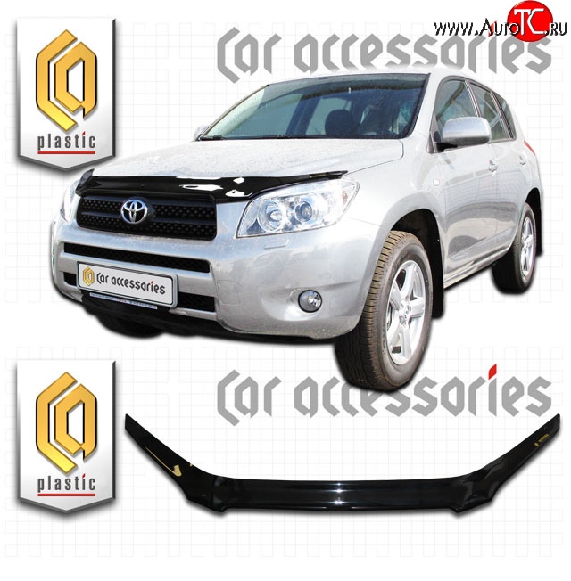 2 199 р. Дефлектор капота CA Plastic exclusive  Toyota RAV4  XA305 (2005-2009) 5 дв. дорестайлинг (Classic черный, Без надписи)  с доставкой в г. Пермь