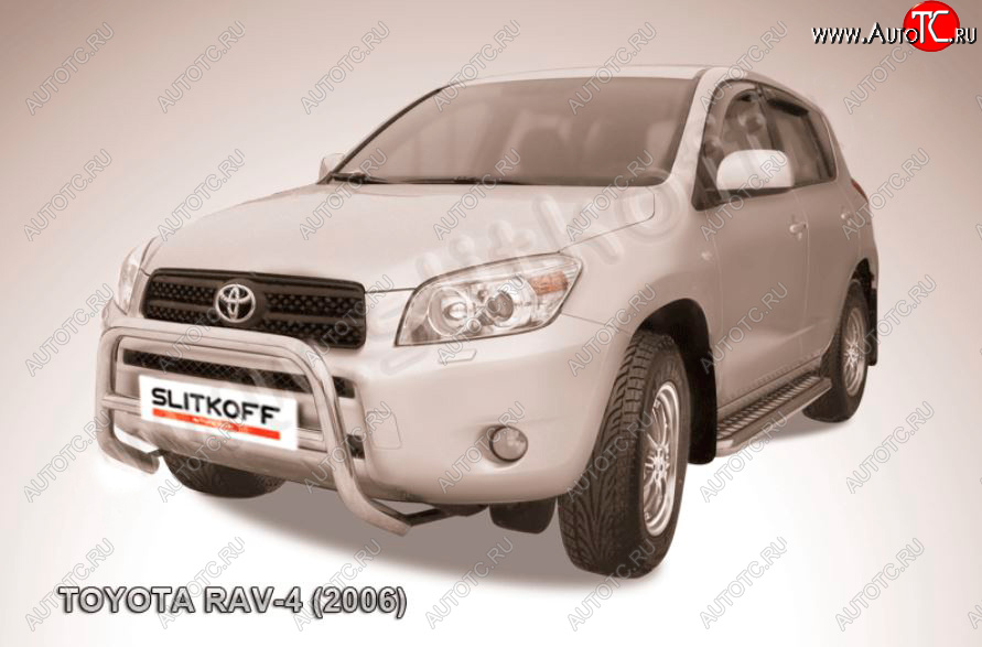21 999 р. Защита переднего бампера Slitkoff (Ø57 мм, низкая) Toyota RAV4 XA305 5 дв. дорестайлинг (2005-2009) (Нержавейка полированная)  с доставкой в г. Пермь
