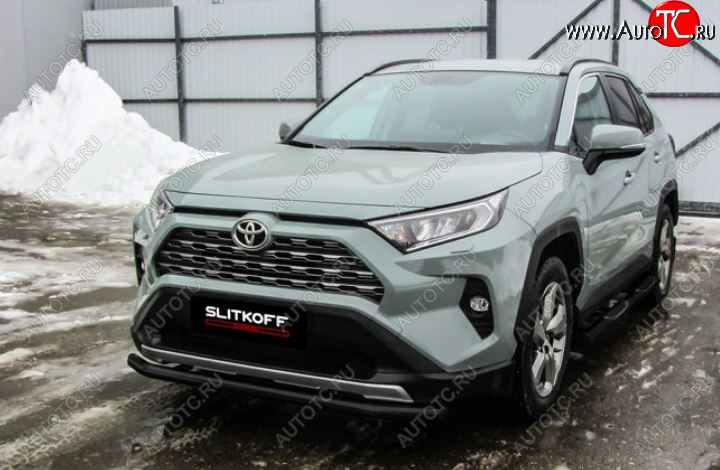 7 499 р. Защита переднего бампера Slitkoff (Ø57 мм) Toyota RAV4 XA50 5 дв. дорестайлинг (2018-2025) (Сталь с полимерным покрытием в цвет: черный)  с доставкой в г. Пермь