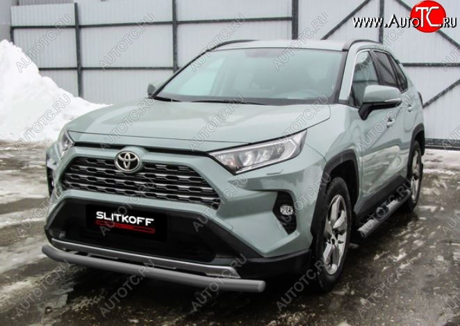 7 499 р. Защита переднего бампера Slitkoff (Ø57 мм)  Toyota RAV4  XA50 (2018-2025) 5 дв. дорестайлинг (Сталь с полимерным покрытием в цвет: серебристый)  с доставкой в г. Пермь