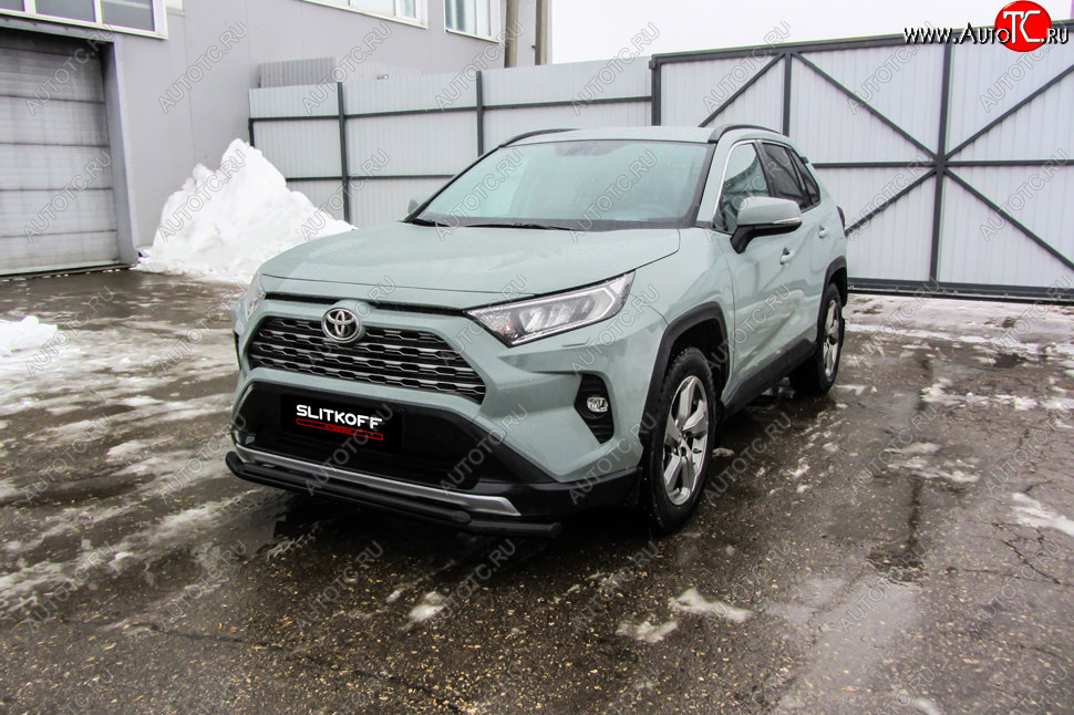 9 599 р. Защита переднего бампера Slitkoff (Ø57 и 42 мм)  Toyota RAV4  XA50 (2018-2025) 5 дв. дорестайлинг (Сталь с полимерным покрытием в цвет: черный)  с доставкой в г. Пермь