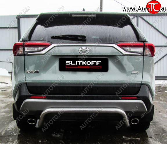 10 749 р. Защита заднего бампера D57 cкоба Slitkoff Toyota RAV4 XA50 5 дв. дорестайлинг (2018-2025) (Нержавейка полированная)  с доставкой в г. Пермь