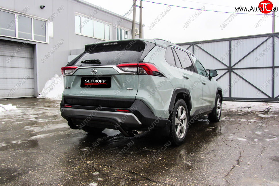 7 499 р. Защита заднего бампера Slitkoff (Ø57 мм, скоба) Toyota RAV4 XA50 5 дв. дорестайлинг (2018-2025) (Сталь с полимерным покрытием в цвет: черный)  с доставкой в г. Пермь