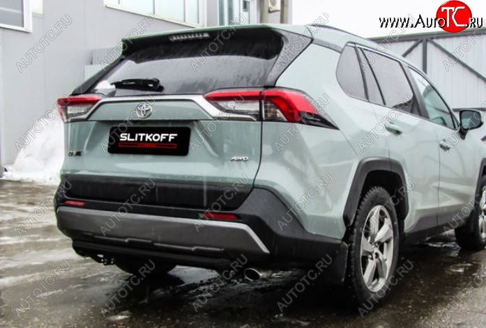 6 399 р. Защита заднего бампера Slitkoff (Ø57 мм) Toyota RAV4 XA50 5 дв. дорестайлинг (2018-2025) (Сталь с полимерным покрытием в цвет: черный)  с доставкой в г. Пермь