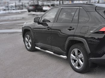 Защита порогов на SLITKOFF d76 с накладкой Toyota RAV4  XA50 (2018-2025) 5 дв. дорестайлинг (защита порогов со скосами на торцах)