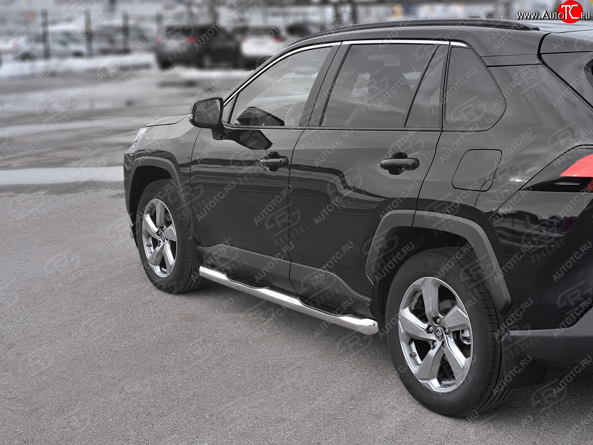 24 549 р. Защита порогов на SLITKOFF d76 с накладкой  Toyota RAV4  XA50 (2018-2025) 5 дв. дорестайлинг (защита порогов со скосами на торцах)  с доставкой в г. Пермь