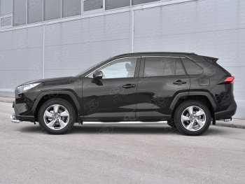 24 549 р. Защита порогов на SLITKOFF d76 с накладкой  Toyota RAV4  XA50 (2018-2025) 5 дв. дорестайлинг (защита порогов со скосами на торцах)  с доставкой в г. Пермь. Увеличить фотографию 2