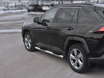 Защита порогов на SLITKOFF труба d76 с накладкой Toyota RAV4  XA50 (2018-2025) 5 дв. дорестайлинг (защита порогов с заглушками на торцах)