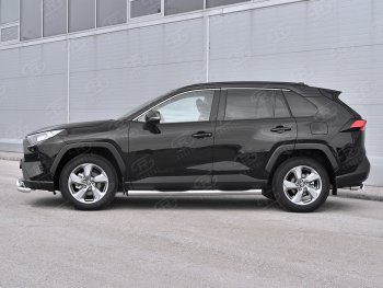 22 549 р. Защита порогов на SLITKOFF труба d76 с накладкой  Toyota RAV4  XA50 (2018-2025) 5 дв. дорестайлинг (защита порогов с заглушками на торцах)  с доставкой в г. Пермь. Увеличить фотографию 3
