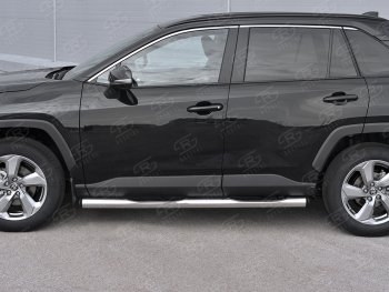 22 549 р. Защита порогов на SLITKOFF труба d76 с накладкой  Toyota RAV4  XA50 (2018-2025) 5 дв. дорестайлинг (защита порогов с заглушками на торцах)  с доставкой в г. Пермь. Увеличить фотографию 2