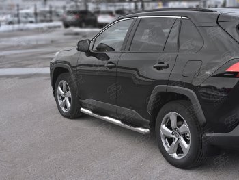 Защита порогов на SLITKOFF труба d76 с накладкой Toyota RAV4  XA50 (2018-2025) 5 дв. дорестайлинг (защита порогов с закругленными торцами)