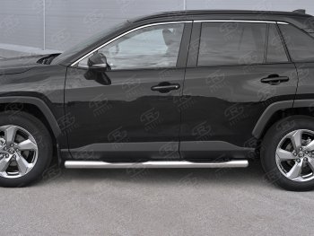 24 549 р. Защита порогов на SLITKOFF труба d76 с накладкой  Toyota RAV4  XA50 (2018-2025) 5 дв. дорестайлинг (защита порогов с закругленными торцами)  с доставкой в г. Пермь. Увеличить фотографию 2