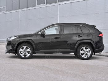 24 549 р. Защита порогов на SLITKOFF труба d76 с накладкой  Toyota RAV4  XA50 (2018-2025) 5 дв. дорестайлинг (защита порогов с закругленными торцами)  с доставкой в г. Пермь. Увеличить фотографию 3