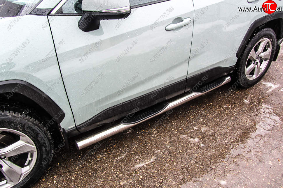 15 999 р. Защита порогов Slitkoff (Ø76 мм, с проступями)  Toyota RAV4  XA50 (2018-2025) 5 дв. дорестайлинг (Нержавейка)  с доставкой в г. Пермь
