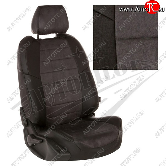 8 399 р. Чехлы сидений AUTOPILOT Алькантара (40/60, с вырезом под подлокотник)  Toyota RAV4  XA50 (2018-2025) 5 дв. дорестайлинг (Черный + Темно серый)  с доставкой в г. Пермь