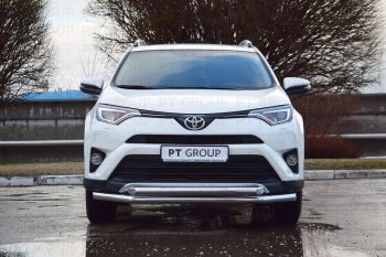 Защита переднего бампера двойная из труб d63/63 мм Petroil Tuning Toyota RAV4  XA40 (2015-2019) 5 дв. рестайлинг (Нержавеющая полированная сталь)