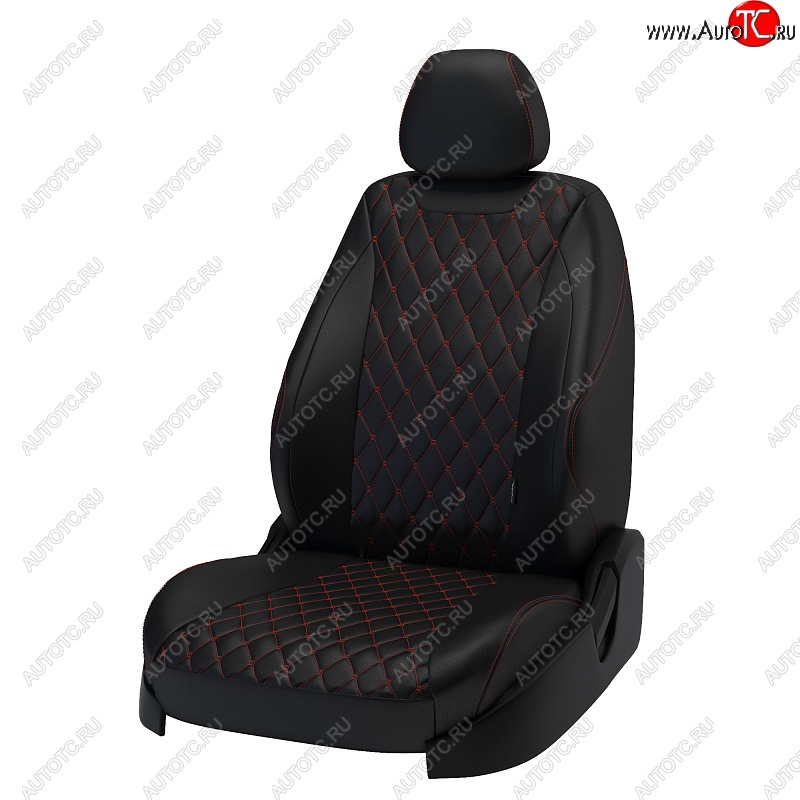 19 649 р. Чехлы для сидений Lord Autofashion Байрон (экокожа) Toyota RAV4 XA40 5 дв. дорестайлинг (2012-2015) (Чёрный, вставка чёрная, строчка красная)  с доставкой в г. Пермь