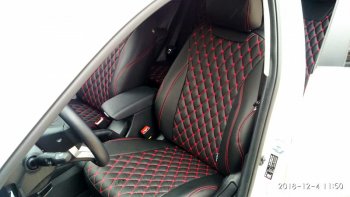 19 649 р. Чехлы для сидений Lord Autofashion Байрон (экокожа) Toyota RAV4 XA40 5 дв. дорестайлинг (2012-2015) (Чёрный, вставка чёрная, строчка красная)  с доставкой в г. Пермь. Увеличить фотографию 3