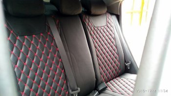 19 649 р. Чехлы для сидений Lord Autofashion Байрон (экокожа) Toyota RAV4 XA40 5 дв. дорестайлинг (2012-2015) (Чёрный, вставка чёрная, строчка красная)  с доставкой в г. Пермь. Увеличить фотографию 5