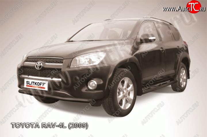 7 399 р. Защита переднего бампер Slitkoff Toyota RAV4 XA30 5 дв. удлиненный 1-ый рестайлинг (2009-2010) (Цвет: серебристый)  с доставкой в г. Пермь