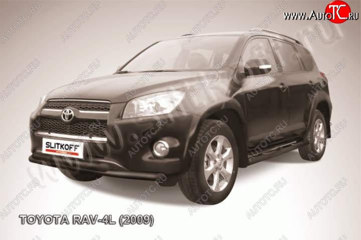 9 299 р. Защита переднего бампер Slitkoff Toyota RAV4 XA30 5 дв. удлиненный 1-ый рестайлинг (2009-2010) (Цвет: серебристый)  с доставкой в г. Пермь