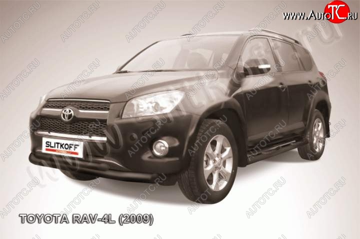 9 999 р. Защита переднего бампер Slitkoff Toyota RAV4 XA30 5 дв. удлиненный 1-ый рестайлинг (2009-2010) (Цвет: серебристый)  с доставкой в г. Пермь