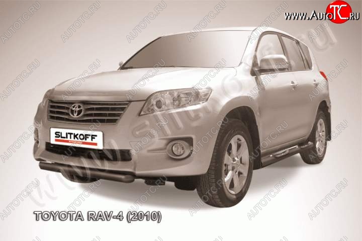 6 699 р. Защита переднего бампер Slitkoff Toyota RAV4 XA30 5 дв. 2-ой рестайлинг (2010-2013) (Цвет: серебристый)  с доставкой в г. Пермь