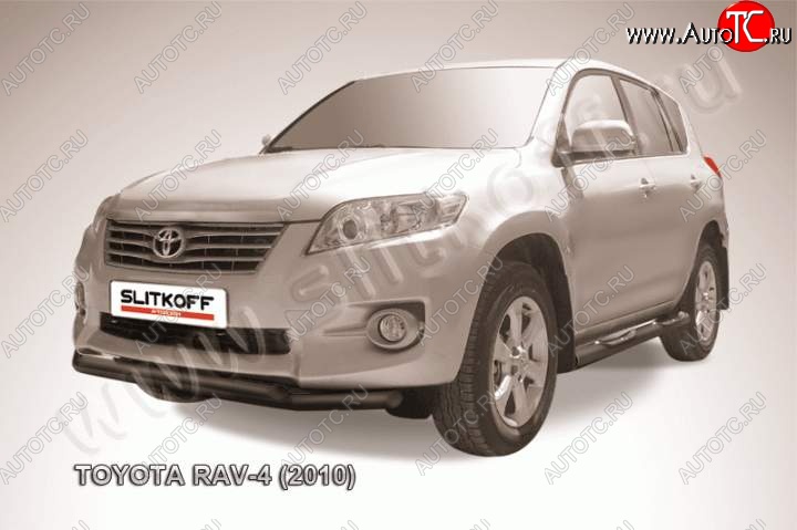 9 299 р. Защита переднего бампер Slitkoff Toyota RAV4 XA30 5 дв. 2-ой рестайлинг (2010-2013) (Цвет: серебристый)  с доставкой в г. Пермь