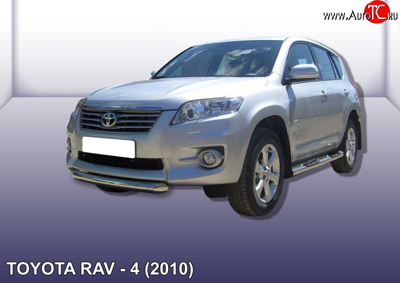 10 999 р. Защита переднего бампера из короткой трубы диаметром 76 мм Slitkoff Toyota RAV4 XA30 5 дв. 2-ой рестайлинг (2010-2013) (Цвет: нержавеющая полированная сталь)  с доставкой в г. Пермь