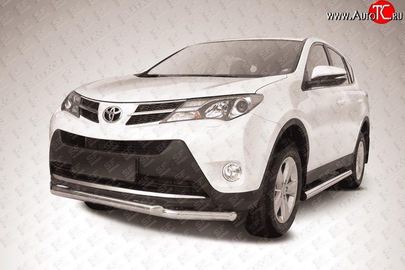 13 699 р. Двойная защита переднего бампера из труб диаметрами по 57 мм Slitkoff Toyota RAV4 XA40 5 дв. дорестайлинг (2012-2015) (Цвет: нержавеющая полированная сталь)  с доставкой в г. Пермь