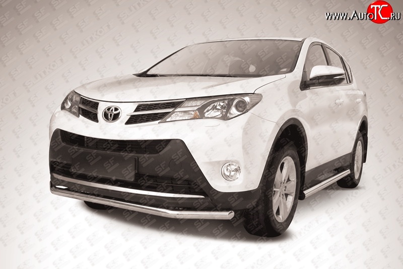 10 749 р. Одинарная защита переднего бампера из трубы диаметром 57 мм Slitkoff Toyota RAV4 XA40 5 дв. дорестайлинг (2012-2015) (Цвет: нержавеющая полированная сталь)  с доставкой в г. Пермь