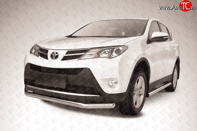 12 299 р. Одинарная защита переднего бампера диаметром 76 мм Slitkoff Toyota RAV4 XA40 5 дв. дорестайлинг (2012-2015) (Цвет: нержавеющая полированная сталь)  с доставкой в г. Пермь