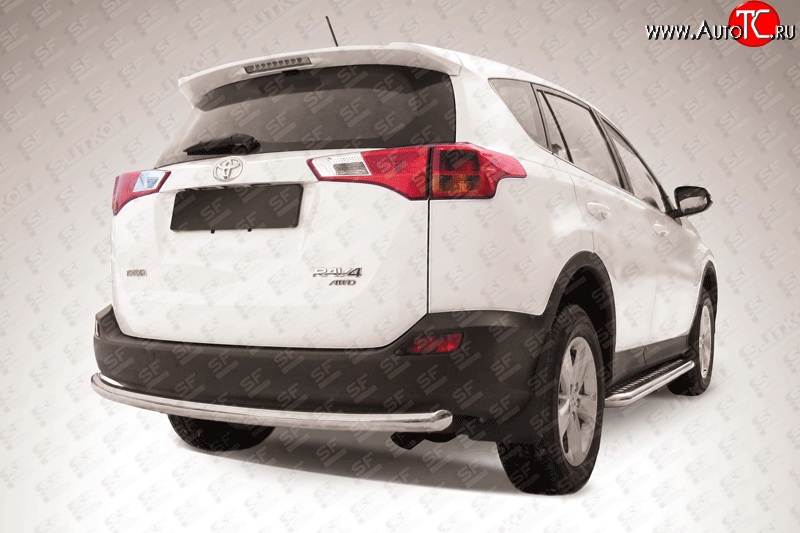 8 999 р. Защита заднего бампера из трубы диаметром 57 мм Slitkoff Toyota RAV4 XA40 5 дв. дорестайлинг (2012-2015) (Цвет: нержавеющая полированная сталь)  с доставкой в г. Пермь