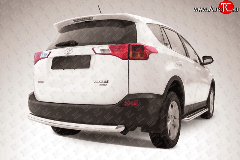 10 449 р. Защита заднего бампера из трубы диаметром 76 мм Slitkoff Toyota RAV4 XA40 5 дв. дорестайлинг (2012-2015) (Цвет: нержавеющая полированная сталь)  с доставкой в г. Пермь