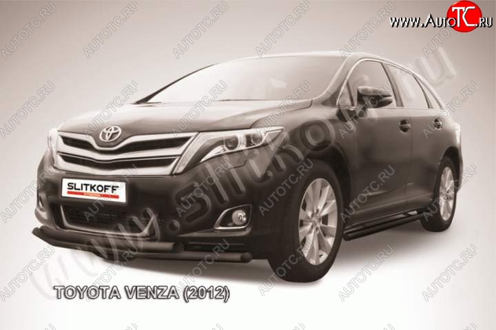 10 999 р. Защита переднего бампер d57+d57 Slitkoff Toyota Venza GV10 рестайлинг (2012-2016) (Цвет: серебристый)  с доставкой в г. Пермь