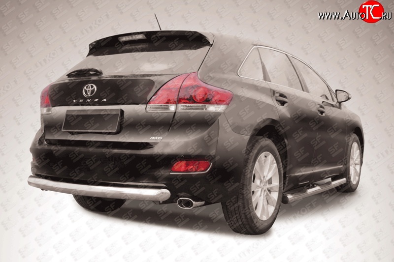 12 999 р. Защита заднего бампера из трубы диаметром 76 мм (рестайлинг) Slitkoff  Toyota Venza  GV10 (2012-2016) рестайлинг (Цвет: нержавеющая полированная сталь)  с доставкой в г. Пермь
