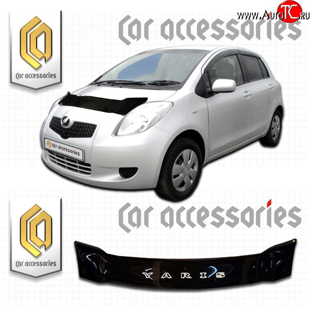2 079 р. Дефлектор капота CA-Plastic  Toyota Yaris  XP90 (2005-2010) дорестайлинг, хэтчбэк 3 дв., дорестайлинг, хэтчбэк 5 дв., рестайлинг, хэтчбэк 3 дв., рестайлинг, хэтчбэк 5 дв. (Classic черный, Без надписи)  с доставкой в г. Пермь