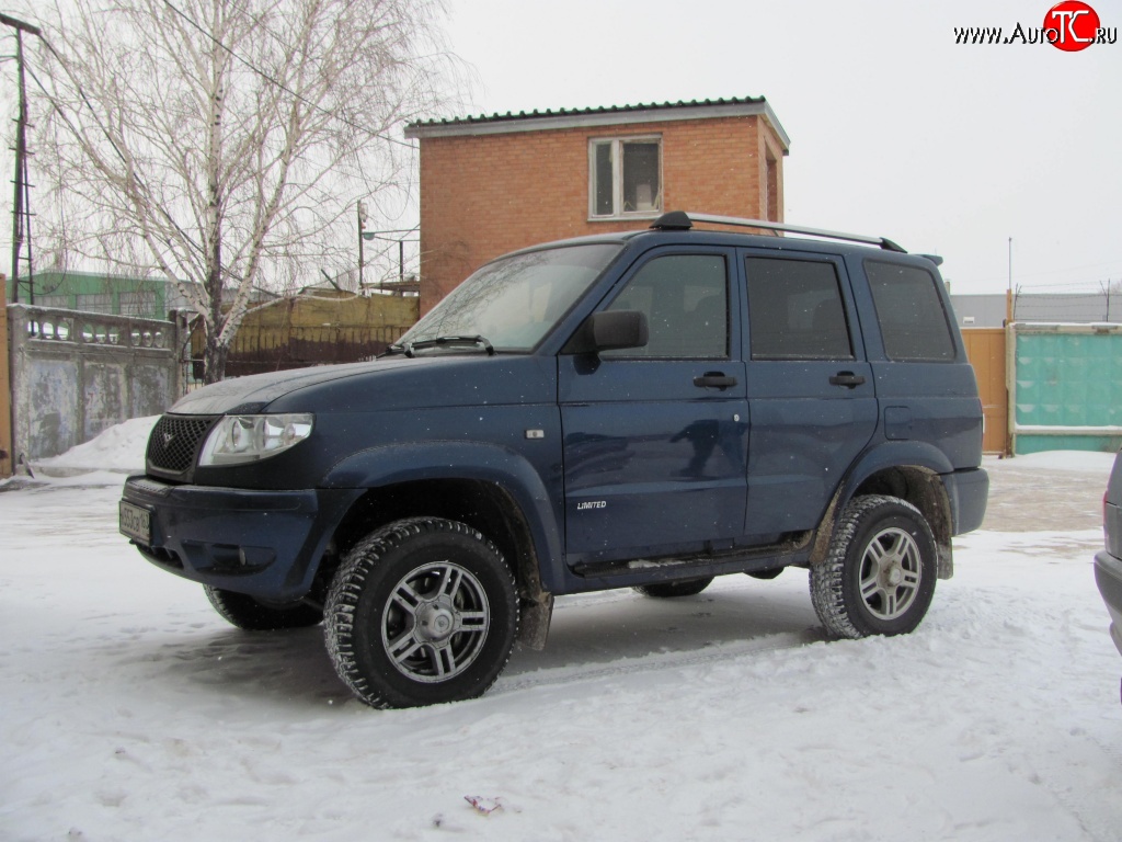 7 399 р. Рейлинги Ралекс-Тюнинг  Уаз Патриот  Спорт (2012-2013) (Нагрузка до 100 кг (усиленные кронштейны башмаков 4 штуки) (2 башмака))  с доставкой в г. Пермь
