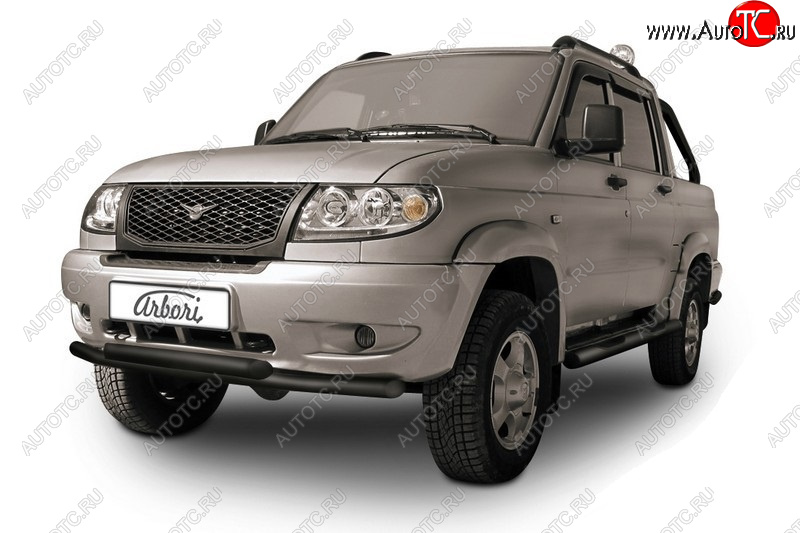 12 999 р. Двойная защита переднего бампера (d57+d57) Arbori Уаз Патриот Карго (2008-2014) (Цвет: черный с порошковым покрытием.)  с доставкой в г. Пермь