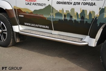 20 699 р. Порожки для ног из трубы Ø51 с алюминиевой площадкой Petroil Tuning  Уаз Патриот  3163 5-дв. (2014-2016) 1-ый рестайлинг (Нержавеющая полированная сталь)  с доставкой в г. Пермь. Увеличить фотографию 5