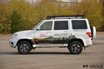 20 699 р. Порожки для ног из трубы Ø51 с алюминиевой площадкой Petroil Tuning  Уаз Патриот  3163 5-дв. (2014-2016) 1-ый рестайлинг (Нержавеющая полированная сталь)  с доставкой в г. Пермь. Увеличить фотографию 7