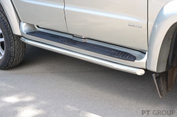 17 949 р. Защита порогов из трубы Ø51 Petroil Tuning  Уаз Патриот  3163 5-дв. (2014-2016) 1-ый рестайлинг (Нержавеющая полированная сталь)  с доставкой в г. Пермь. Увеличить фотографию 2