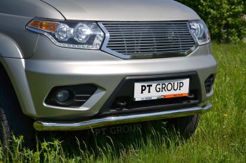 17 889 р. Защита переднего бампера Petroil Tuning (d63, волна)  Уаз Патриот ( 23632,  3163 5-дв.) (2014-2016) 1 рестайлинг пикап, 1-ый рестайлинг (Нержавеющая полированная сталь)  с доставкой в г. Пермь. Увеличить фотографию 3